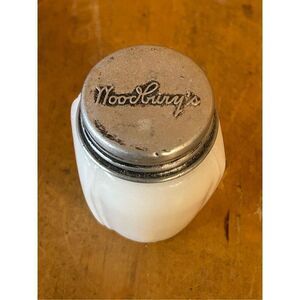 1930's Woodbury Milk Glass Cold Cream Jar with Lid Embossed Art Deco (8269)